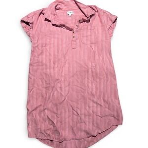 Wonderly Womens Pink White Striped Short Sleeve Henley Shirt Dress Large